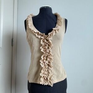 Vintage Y2K Beige Mesh Ruffle Front Tank